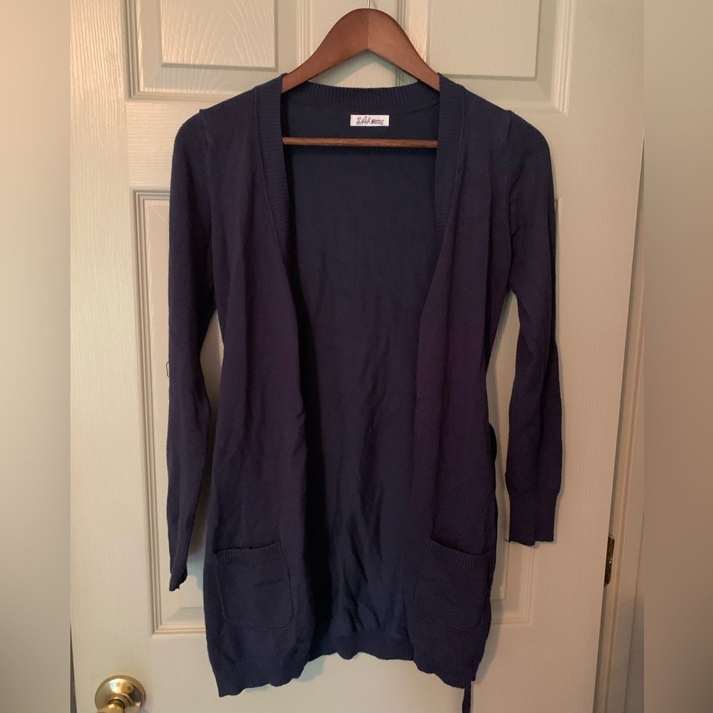 Blue Long Cardigan Sweater Lightweight Knit